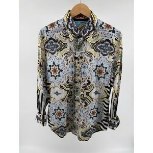 Robert Graham Shirt Embroidered Flip Cuff Sz M Geep Kaleidoscope Paisley Stripe